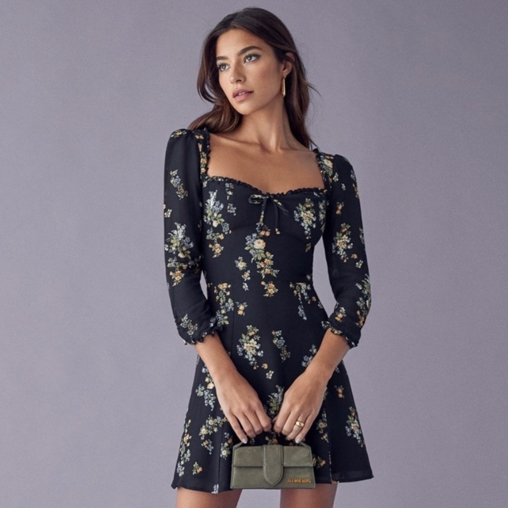 Reformation Black Floral Mini Dress